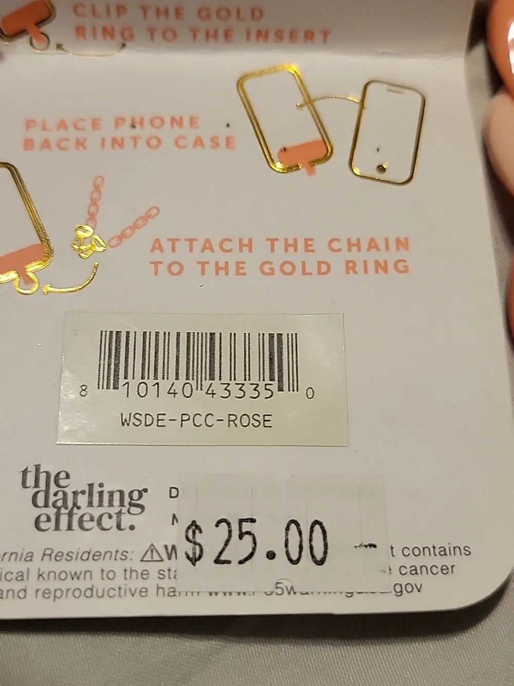 Crossbody chain phone holder - Peach & Light Peach. 27 Inches